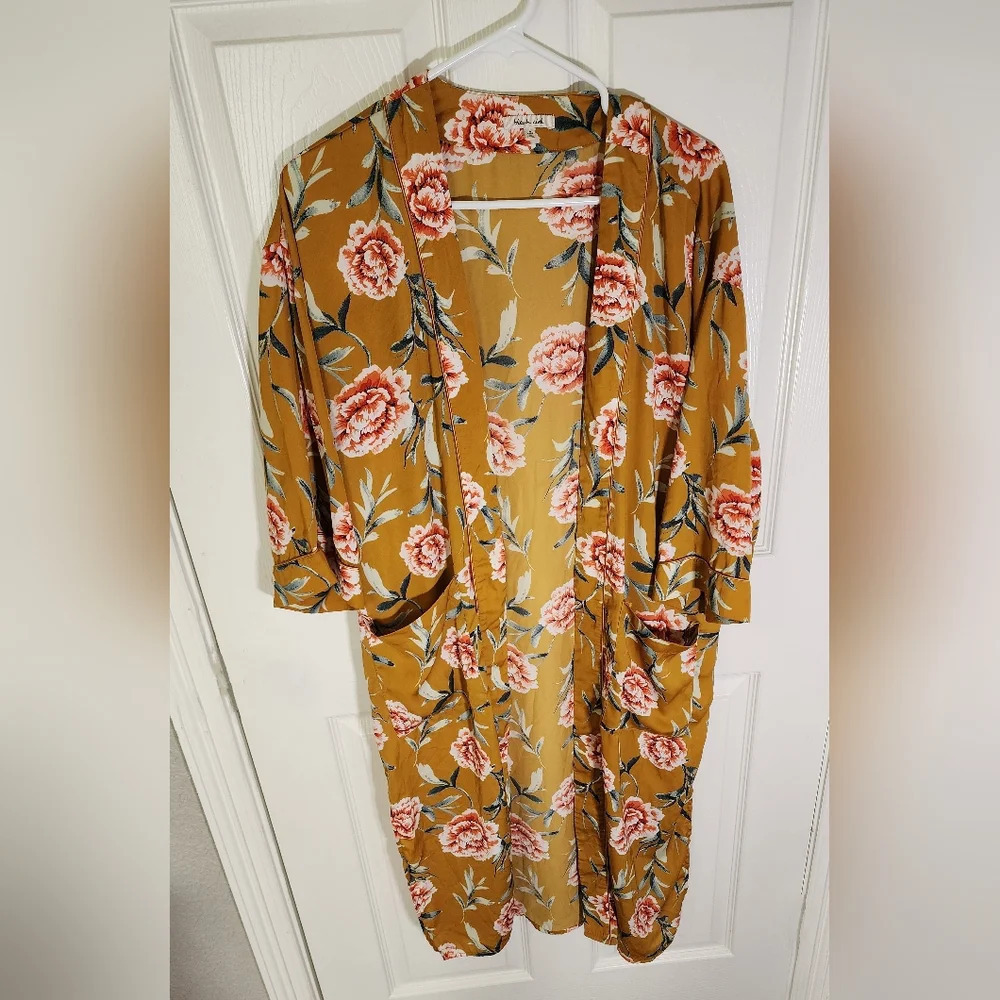 Bleuh Ciel Yellow Floral Vintage Style Kimono Large